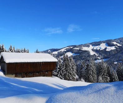 Haus im Schnee -Winterwanderung Österreich